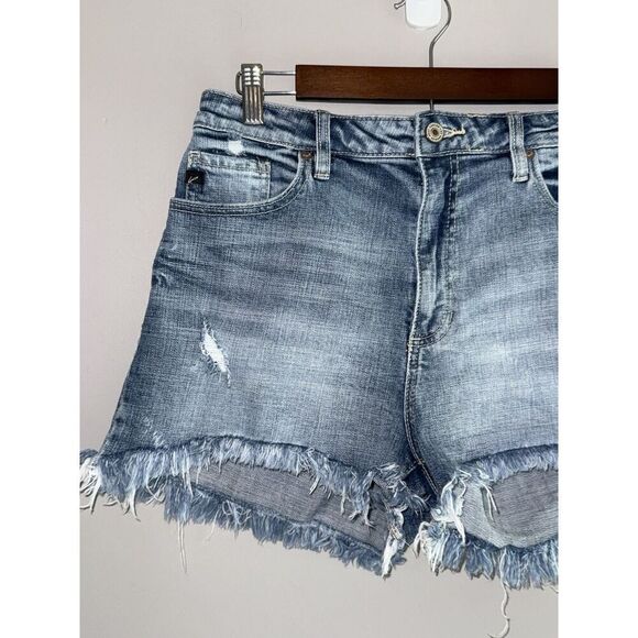 Kancan Jean Shorts Raw Hem Denim Cutoff Blue Distressed Edgy Festival Chic 11/29 - Picture 6 of 15